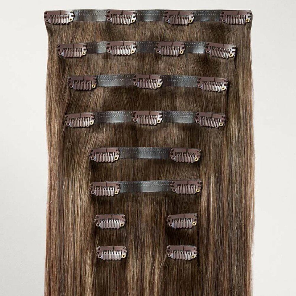 Never Worn Luxy 12" Dimensional Rooted Sunkissed Brown Clip In Extensions 150g